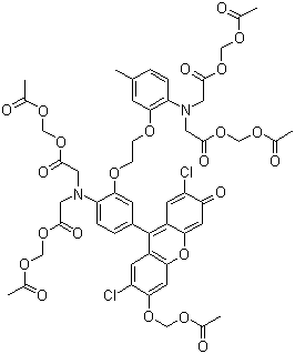 structure of CAS# 121714-22-5, Fluo 3-AM;4-(6-Acetoxymethoxy-2,7-dichloro-3-oxo-9-xanthenyl)-4'-methyl-2,2'-(ethylenedioxy)dianiline-N,N,N',N'-tetraacetic acid tetrakis(acetoxymethyl) ester
