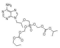 structure of CAS# 1217542-13-6, 5-[[(1R)-2-(6-amino-9H-purin-9-yl)-1-methylethoxy]methyl]-2,4,6,8-Tetraoxa-5-phosphanonanedioic acid 1-(1-methylethyl) 9-propyl ester 5-oxide