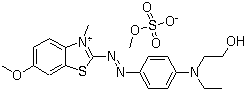 structure of CAS# 12270-13-2, Basic Blue 41;2-[2-[4-[Ethyl(2-hydroxyethyl)amino]phenyl]diazenyl]-6-methoxy-3-methylbenzothiazolium methyl sulfate; Suraj Cationic Blue GRL; Synacril Blue G; Taiacryl Blue RGN-T; Triacryl Blue GRL; Viocryl Blue AGL; Viocryl Blue AGL 300; Yogacryl Brilliant Blue GRL