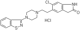 structure of CAS# 122883-93-6, 5-[2-[4-(1,2-Benzisothiazol-3-yl)-1-piperazinyl]ethyl]-6-chloro-1,3-dihydro-2H-indol-2-one hydrochloride