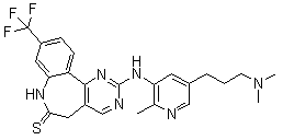 structure of CAS# 1228960-69-7, MLN0905;2-[[5-[3-(Dimethylamino)propyl]-2-methyl-3-pyridinyl]amino]-5,7-dihydro-9-(trifluoromethyl)- 6H-pyrimido[5,4-d][1]benzazepine-6-thione