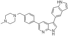 structure of CAS# 1229582-33-5, 3-(1H-Indol-5-yl)-5-[4-[(4-methyl-1-piperazinyl)methyl]phenyl]-1H-pyrrolo[2,3-b]pyridine