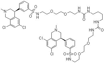 structure of CAS# 1234423-95-0, Tenapanor;17-[[[3-[(4S)-6,8-Dichloro-1,2,3,4-tetrahydro-2-methyl-4-isoquinolinyl]phenyl]sulfonyl]amino]-N-[2-[2-[2-[[[3-[(4S)-6,8-dichloro-1,2,3,4-tetrahydro-2-methyl-4-isoquinolinyl]phenyl]sulfonyl]amino]ethoxy]ethoxy]ethyl]-8-oxo-12,15-dioxa-2,7,9-triazaheptadecanamide
