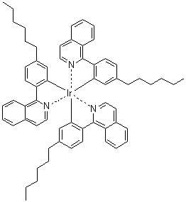 结构式 CAS# 1240249-29-9, 三[5-己基-2-(1-异喹啉基)苯基]铱