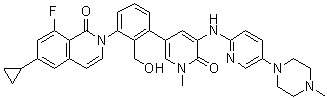 structure of CAS# 1242156-23-5, RN 486;6-Cyclopropyl-2-[3-[1,6-dihydro-1-methyl-5-[[5-(4-methyl-1-piperazinyl)-2-pyridinyl]amino]-6-oxo-3-pyridinyl]-2-(hydroxymethyl)phenyl]-8-fluoro-1(2H)-isoquinolinone