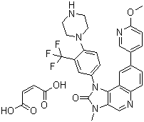 structure of CAS# 1245537-68-1, NVP-BGT226;1-(3-(Trifluoromethyl)-4-(piperazin-1-yl)phenyl)-8-(6-methoxypyridin-3-yl)-3-methyl-1H-imidazo[4,5-c]quinolin-2(3H)-one maleic acid salt