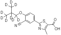structure of CAS# 1246819-50-0, Febuxostat-d<sub>9</sub>;2-[3-cyano-4-[2-(methyl-d<sub>3</sub>)propoxy-1,1,2,3,3,3-d<sub>6</sub>]phenyl]-4-methyl-5-Thiazolecarboxylic acid