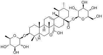 Quinovic acid 3-O-(6-deoxy-beta-D-glucopyranoside) 28-O-beta-D-glucopyranosyl ester      molecular structure (CAS 124727-10-2)