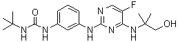 structure of CAS# 1251752-12-1, N-(1,1-Dimethylethyl)-N'-[3-[[5-fluoro-4-[(2-hydroxy-1,1-dimethylethyl)amino]-2-pyrimidinyl]amino]phenyl]urea
