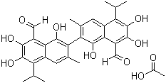structure of CAS# 12542-36-8, Gossypol-acetic acid;1,1',6,6',7,7'-Hexahydroxy-3,3'-dimethyl-5,5'-bis(1-methylethyl)[2,2'-binaphthalene]-8,8'-dicarboxaldehyde-acetic acid