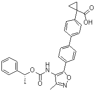 结构式 CAS# 1257213-50-5, 1-[4'-[3-甲基-4-[[[((R)-1-苯基乙基)氧基]羰基]氨基]异恶唑-5-基]联苯-4-基]环丙烷羧酸