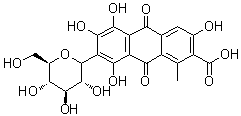 structure of CAS# 1260-17-9, C.I. Natural Red 4;7-beta-D-Glucopyranosyl-9,10-dihydro-3,5,6,8-tetrahydroxy-1-methyl-9,10-dioxo-2-anthracenecarboxylic acid; C.I. 75470; C.I. Natural Red 4; Carmine 5297; Cochineal Red PWD; E 120; E 120 (dye); NSC 326224; Natural Red 2180; Natural Red 4; San Red 1; San-Ei Gen San Red 1; Sun Red 1; Sun Red No. 1