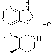 structure of CAS# 1260590-51-9, N-Methyl-N-[(3R,4R)-4-methyl-3-piperidinyl]-7H-pyrrolo[2,3-d]pyrimidin-4-amine hydrochloride
