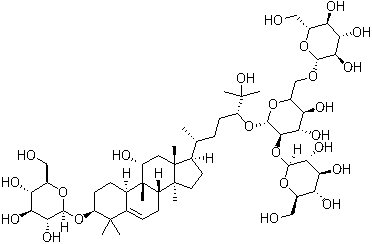 structure of CAS# 126105-12-2, Siamenoside I;(3beta,9beta,10alpha,11alpha,24R)-3-(beta-D-Glucopyranosyloxy)-11,25-dihydroxy-9-methyl-19-norlanost-5-en-24-yl O-beta-D-glucopyranosyl-(1-2)-O-[beta-D-glucopyranosyl-(1-6)]-beta-D-glucopyranoside