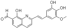 structure of CAS# 1263287-73-5, 2-[2-(3,4-Dihydroxy-5-methoxyphenyl)ethenyl]-8-hydroxy-7-quinolinecarboxaldehyde