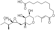 structure of CAS# 12650-69-0, Mupirocin;5,9-Anhydro-2,3,4,8-tetradeoxy-8-[[3-(2-hydroxy-1-methylpropyl)oxiranyl]methyl]-3-methyl-[2E,8[2S,3S(1S,2S)]]-L-talonon-2-enonic acid 8-carboxyoctyl ester