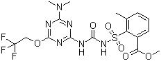 structure of CAS# 126535-15-7, Triflusulfuron-methyl;Methyl 2-[4-(dimethylamino)-6-(2,2,2-trifluoroethoxy)-1,3,5-triazin-2-ylaminocarbonylaminosulfonyl]-3-methylbenzoate