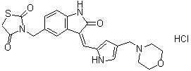 structure of CAS# 1265965-19-2, 3-[[(3Z)-2,3-Dihydro-3-[[4-(4-morpholinylmethyl)-1H-pyrrol-2-yl]methylene]-2-oxo-1H-indol-5-yl]methyl]-2,4-thiazolidinedione hydrochloride (1:1)