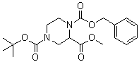 structure of CAS# 126937-42-6, Methyl 1-(benzyloxycarbonyl)-4-(tert-butyloxycarbonyl)piperazine-2-carboxylate;1-(Benzyloxycarbonyl)-2-(methoxycarbonyl)-4-(tert-butoxycarbonyl)-piperazine