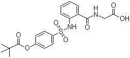 结构式 CAS# 127373-66-4, 西维来司他; N-[2-[[[4-(2,2-二甲基-1-氧代丙氧基)苯基]磺酰]氨基]苯甲酰]-(S)-甘氨酸