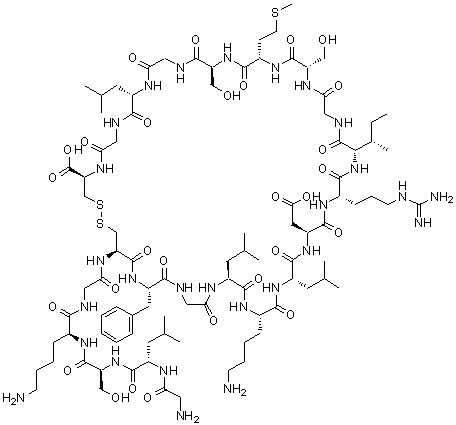 structure of CAS# 127869-51-6, Human C-type natriuretic peptide(1-22);C-Type natriuretic factor-22 (pig); Human C-type natriuretic peptide(1-22); Human CNP-22; Porcine C-type natriuretic peptide(1-22); Rat C-type natriuretic peptide(1-22)