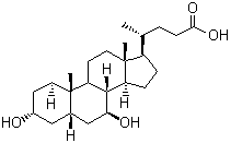 结构式 CAS# 128-13-2, 熊去氧胆酸; 3alpha,7beta-二羟基-5beta-胆甾烷-24-酸
