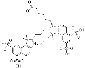 structure of CAS# 1284240-77-2, 2-[3-[3-(5-Carboxypentyl)-1,3-dihydro-1,1-dimethyl-6,8-disulfo-2H-benz[e]indol-2-ylidene]-1-propen-1-yl]-3-ethyl-1,1-dimethyl-6,8-disulfo-1H-benz[e]indolium inner salt