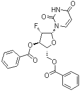 结构式 CAS# 128496-10-6, 1-(3,5-二-O-苯甲酰基-2-脱氧-2-氟-beta-D-阿拉伯呋喃糖基)-2,4(1H,3H)-嘧啶二酮