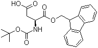structure of CAS# 129046-87-3, N-Boc-L-Aspartic acid 1-(9H-fluoren-9-ylmethyl) ester;Boc-Asp-OFm; N-[(1,1-Dimethylethoxy)carbonyl]-L-aspartic acid 1-(9H-fluoren-9-ylmethyl) ester