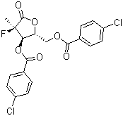 结构式 CAS# 1294481-79-0, (2R)-2-脱氧-2-氟-2-甲基-D-赤式戊糖酸 gamama-内酯 3,5-双(4-氯苯甲酸)酯