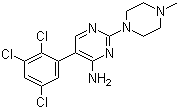 结构式 CAS# 130800-90-7, 西帕曲近; 2-(4-甲基哌嗪-1-基)-5-(2,3,5-三氯苯基)-嘧啶-4-胺