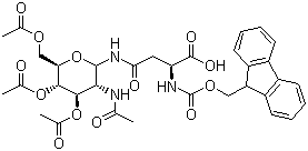 structure of CAS# 131287-39-3, Fmoc-Asn(Ac3AcNH-beta-Glc)-OH;N-(9-Fluorenylmethyloxycarbonyl)-N'-(2-acetamido-2-deoxy-3,4,6-tri-O-acetyl-beta-D-glucopyranosyl)-L-asparagine