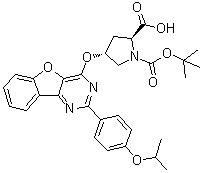 structure of CAS# 1315326-78-3, (2S,4R)-4-[[2-[4-(1-Methylethoxy)phenyl]benzofuro[3,2-d]pyrimidin-4-yl]oxy]-1,2-pyrrolidinedicarboxylic acid 1-(1,1-dimethylethyl) ester