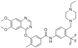 structure of CAS# 1315330-17-6, 3-(6,7-Dimethoxyquinazolin-4-yloxy)-N-(4-((4-ethylpiperazin-1-yl)methyl)-3-(trifluoromethyl)phenyl)-4-methylbenzamide