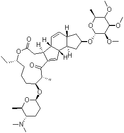 structure of CAS# 131929-60-7, Spinosad;Spinosyn A; 2-{(6-Deoxy-2,3,4-tri-O-methyl-alpha-L-mannopyranosyl)oxy}-13-{{5-(dimethylamino)tetr ahydro-6-methyl-2H-pyran-2-yl}oxy}-9-ethyl-2,3,3a,5a,5b,6,9,10,11,12,13,14,16a,16b-t etradecahydro-14-methyl-1H-as-Indaceno{3,2-d}oxacyclododecin-7,15-dione