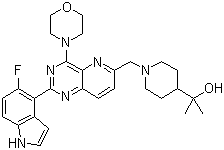 structure of CAS# 1332075-63-4, 2-[1-[[2-(5-Fluoro-1H-indol-4-yl)-4-(morpholin-4-yl)pyrido[3,2-d]pyrimidin-6-yl]methyl]piperidin-4-yl]propan-2-ol