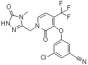 structure of CAS# 1338225-97-0, 3-Chloro-5-[[1-[(4,5-dihydro-4-methyl-5-oxo-1H-1,2,4-triazol-3-yl)methyl]-1,2-dihydro-2-oxo-4-(trifluoromethyl)-3-pyridinyl]oxy]benzonitrile