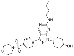 structure of CAS# 1350549-36-8, UNC 1025;4-[6-(butylamino)-3-(4-morpholin-4-ylsulfonylphenyl)pyrazolo[3,4-d]pyrimidin-1-yl]cyclohexan-1-ol