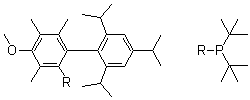 Bis(1,1-dimethylethyl)[4-methoxy-3,5,6-trimethyl-2',4',6'-tris(1-methylethyl)[1,1'-biphenyl]-2-yl]phosphine molecular structure (CAS 1359986-21-2)