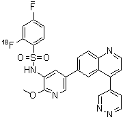 4-Fluoro-2-(fluoro-<sup>18</sup>F)-N-[2-methoxy-5-[4-(4-pyridazinyl)-6-quinolinyl]-3-pyridinyl]benzenesulfonamide molecular structure (CAS 1360537-75-2)