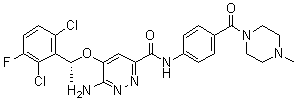 structure of CAS# 1365267-27-1, X 396;6-Amino-5-[(1R)-1-(2,6-dichloro-3-fluorophenyl)ethoxy]-N-[4-[(4-methyl-1-piperazinyl)carbonyl]phenyl]-3-pyridazinecarboxamide