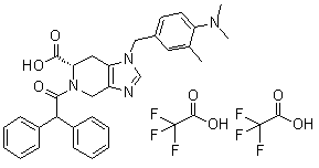 structure of CAS# 136676-91-0, PD 123319 bis(trifluoroacetate);(S)-1-[[4-(Dimethylamino)-3-methylphenyl]methyl]-5-(diphenylacetyl)-4,5,6,7-tetrahydro-1H-imidazo[4,5-c]pyridine-6-carboxylic acid bis(trifluoroacetate)