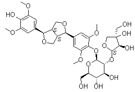 structure of CAS# 136997-64-3, (-)-Syringaresnol-4-O-beta-D-apiofuranosyl-(1→2)-beta-D-glucopyranoside