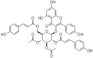 结构式 CAS# 137018-33-8, 3-[[3,4-二-O-乙酰基-2,6-二-O-[(2E)-3-(4-羟基苯基)-1-氧代-2-丙烯-1-基]-beta-D-吡喃葡萄糖基]氧基]-5,7-二羟基-2-(4-羟基苯基)-4H-1-苯并吡喃-4-酮