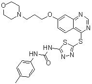 结构式 CAS# 1370256-78-2, N-(4-甲基苯基)-N'-[5-[[7-[3-(4-吗啉基)丙氧基]-4-喹唑啉基]硫基]-1,3,4-噻二唑-2-基]脲