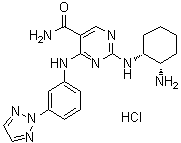 structure of CAS# 1370261-97-4, 2-[[(1R,2S)-2-Aminocyclohexyl]amino]-4-[[3-(2H-1,2,3-triazol-2-yl)phenyl]amino]-5-pyrimidinecarboxamide hydrochloride (1:1)