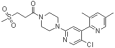 structure of CAS# 1373615-35-0, 1-[4-(5'-Chloro-3,5-dimethyl[2,4'-bipyridin]-2'-yl)-1-piperazinyl]-3-(methylsulfonyl)-1-propanone