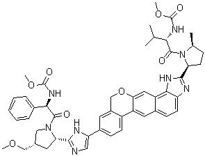 structure of CAS# 1377049-84-7, Velpatasvir;GS 5816; Methyl [(2S)-1-[(2S,5S)-2-[9-[2-[(2S,4S)-1-[(2R)-2-[(methoxycarbonyl)amino]-2-phenylacetyl]-4-(methoxymethyl)pyrrolidin-2-yl]-1H-imidazol-5-yl]-1,11-dihydroisochromeno[4',3':6,7]naphtho[1,2-d]imidazol-2-yl]-5-methylpyrrolidin-1-yl]-3-methyl-1-oxobutan-2-yl]carbamate