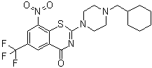 结构式 CAS# 1377239-83-2, 2-(4-(环己基甲基)哌嗪-1-基)-8-硝基-6-三氟甲基-4H-1,3-苯并噻嗪-4-酮