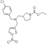structure of CAS# 1379686-30-2, SR 9009;3-[[[(4-Chlorophenyl)methyl][(5-nitro-2-thienyl)methyl]amino]methyl]-1-pyrrolidinecarboxylic acid ethyl ester
